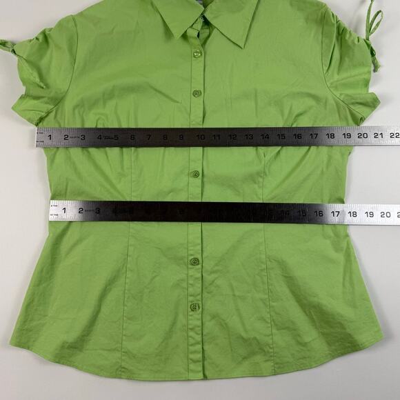 Y2K Green Slim Fit/Fitted Button Up with Cinched/String Tie Sleeves - Picture 7 of 8